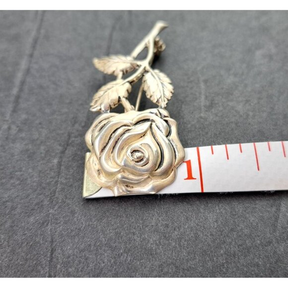 Vintage Sterling Silver Rose Brooch Pin Detailed Floral Design Floral Statement - Picture 8 of 9